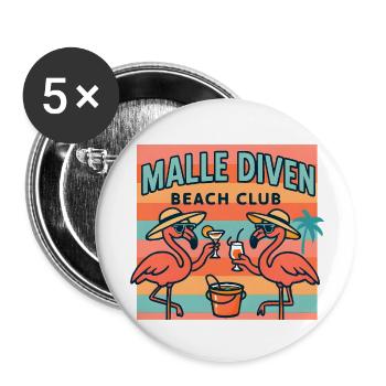Malle Diven Beach Club Flamingo Mallorca Party  - Buttons klein 25 mm (5er Pack) - Weiß - Vorne