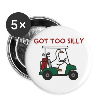 Gans im Golfwagen – Zu albern - Buttons klein 25 mm (5er Pack) - Weiß - Vorne