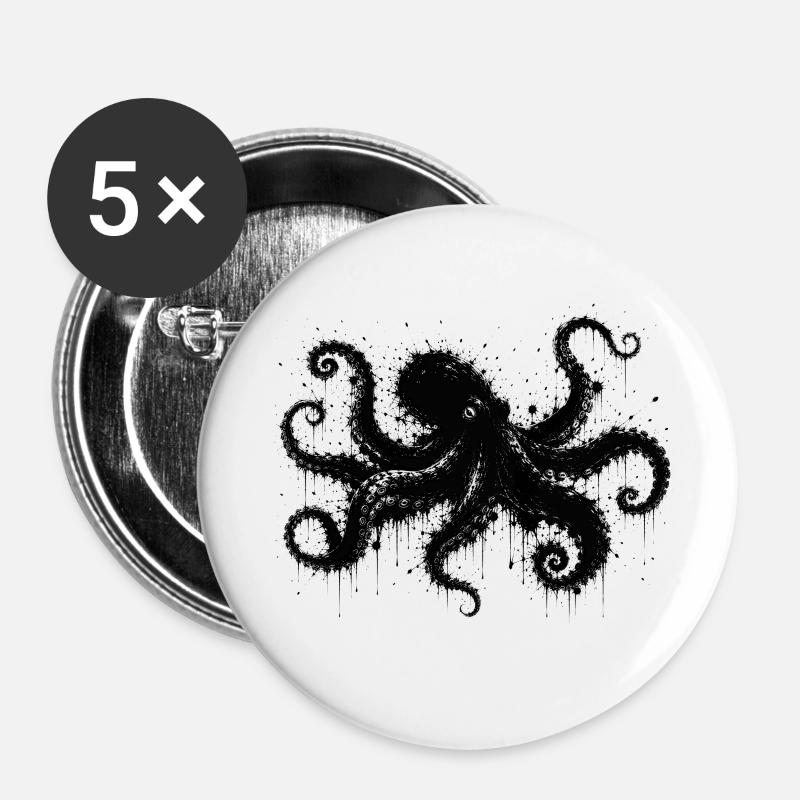 Motif de projections d’aquarelle pieuvre - Lot de 5 petits badges (25 mm) - blanc