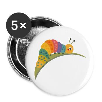 Bunte Raupe im Kawaii Stil - Buttons klein 25 mm (5er Pack) - Weiß - Vorne