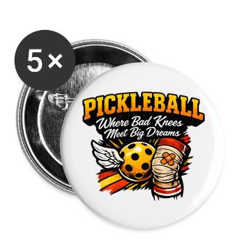 Pickleball Große Träume, Knie Power - Buttons klein 25 mm (5er Pack) - Weiß - Vorne