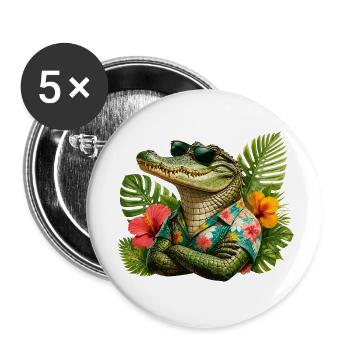 Look hawaïen d’alligator - Lot de 5 petits badges (25 mm) - blanc - Devant