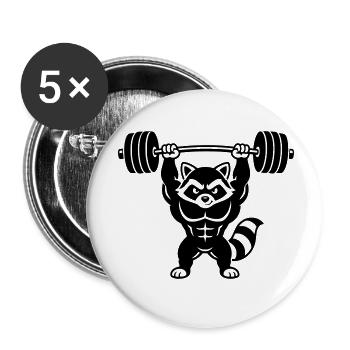Muscle raccoon lifts barbell - Buttons small 1''/25 mm (5-pack) - white - Front