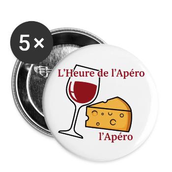 L'Heure de l'Apéro Vin et Fromage - Lot de 5 petits badges (25 mm) - blanc - Devant