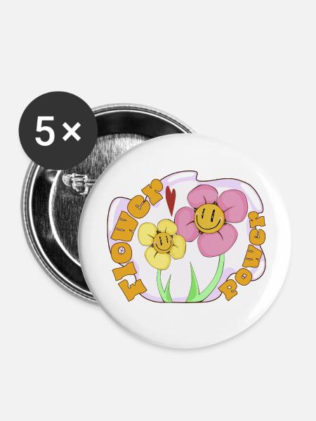 Flower Power - Buttons klein 25 mm (5er Pack) - Weiß