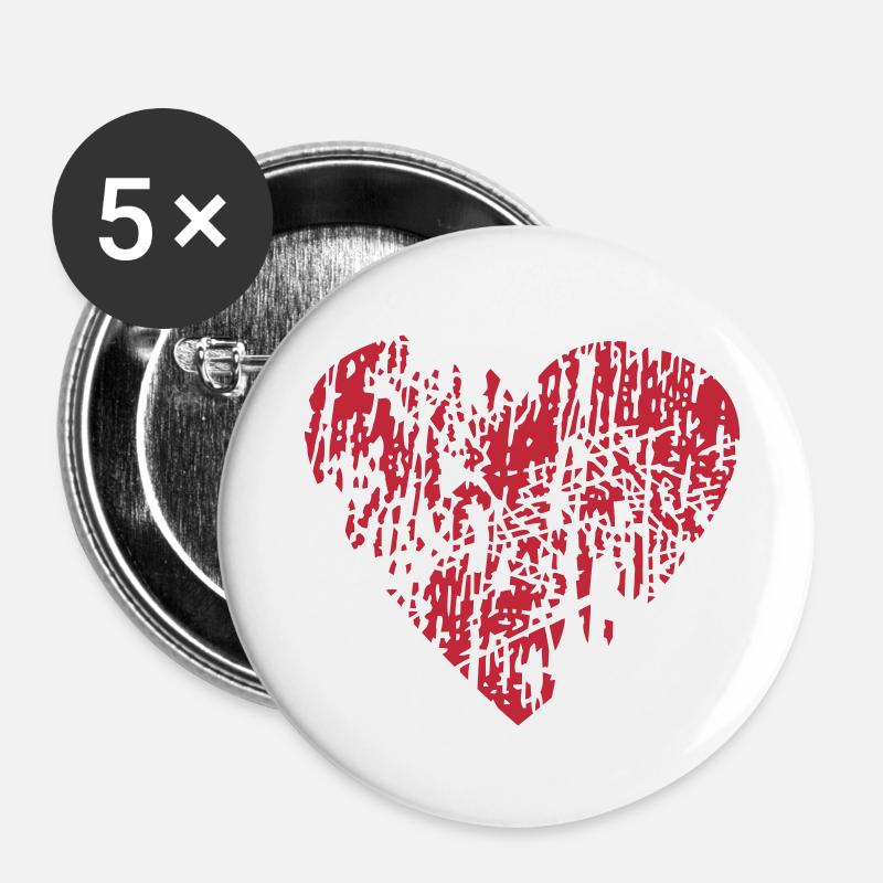 Distressed Heart - Buttons small 1''/25 mm (5-pack) - white