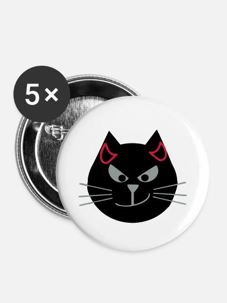 Katze mit Teufelshörnern - Buttons klein 25 mm (5er Pack) - Weiß