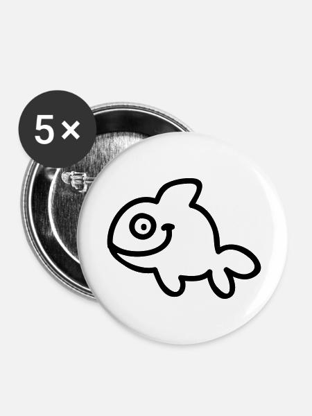 Fish - Fisch - Line - Buttons klein 25 mm (5er Pack) - Weiß