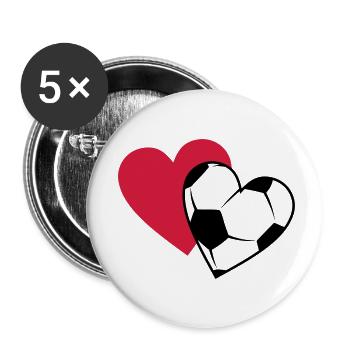 soccer / football hearts, color selectable - Buttons small 1''/25 mm (5-pack) - white - Front