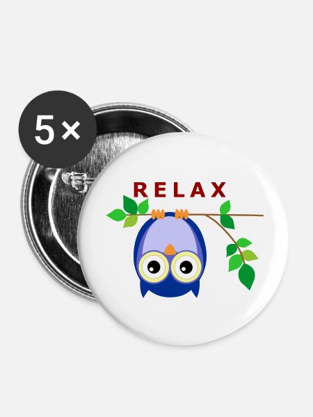 Eule - Relax - Buttons klein 25 mm (5er Pack) - Weiß