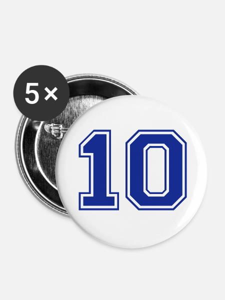10 - Nummer - Zahl - Buttons klein 25 mm (5er Pack) - Weiß