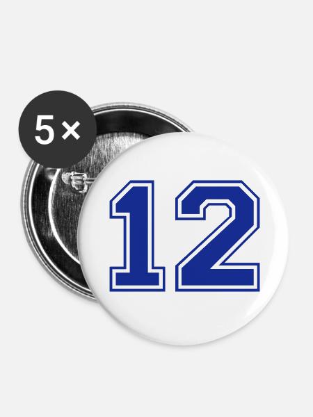 12 - Nummer - Zahl - Buttons klein 25 mm (5er Pack) - Weiß