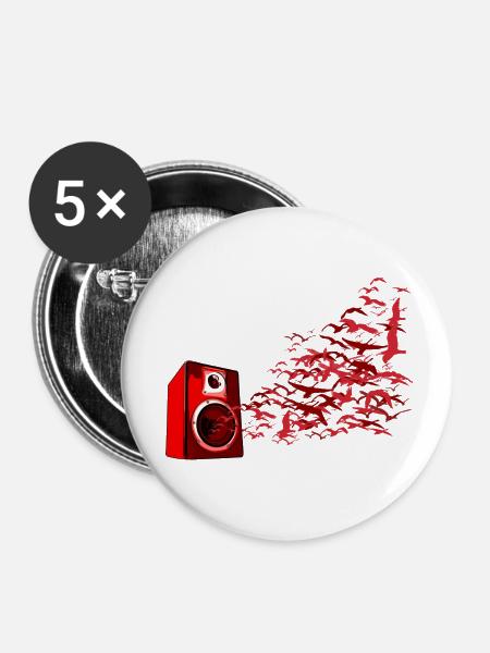 Lautsprecher Vögel DJ - Buttons klein 25 mm (5er Pack) - Weiß