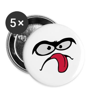 Thick Eyebrows Comic Face Tongue Stick Out - Buttons small 1''/25 mm (5-pack) - white - Front