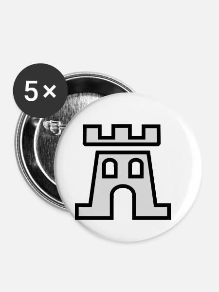Piktogramm Wehrturm - Buttons klein 25 mm (5er Pack) - Weiß