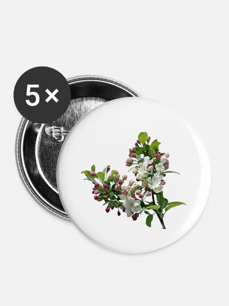 Frühling Apfelblüte - Buttons klein 25 mm (5er Pack) - Weiß