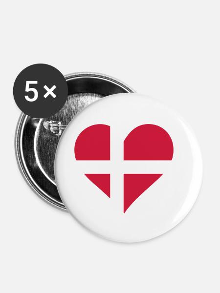 Ein Herz für Dänemark - Buttons klein 25 mm (5er Pack) - Weiß
