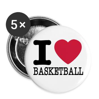 ich liebe Basketball / I Basketball lieben - Buttons klein 25 mm (5er Pack) - Weiß - Vorne