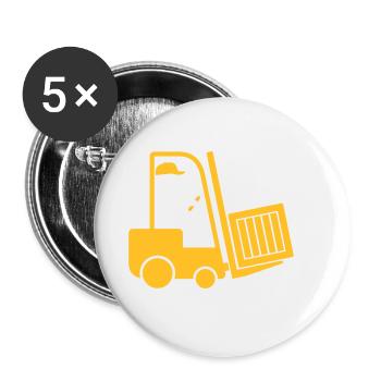 Ein Gabelstapler, der eine Schachtel transportiert - Buttons klein 25 mm (5er Pack) - Weiß - Vorne
