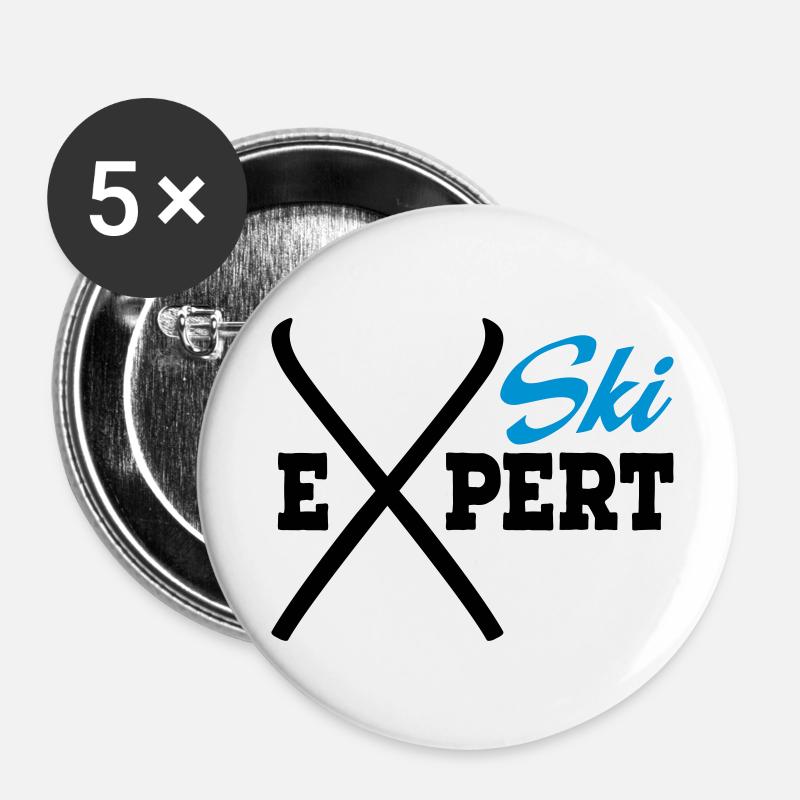 Ski - Lot de 5 petits badges (25 mm) - blanc