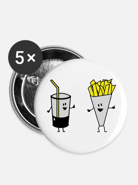 french fries drink - Buttons klein 25 mm (5er Pack) - Weiß