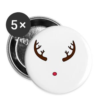 Rentier Rudolphs Hörner und Nase - Buttons klein 25 mm (5er Pack) - Weiß - Vorne