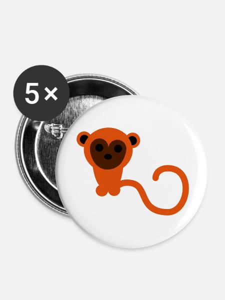 Äffchen - Buttons klein 25 mm (5er Pack) - Weiß
