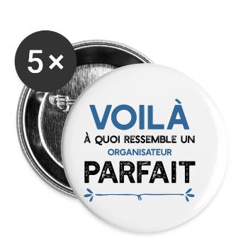 Un Organisateur parfait métier cadeau - Lot de 5 petits badges (25 mm) - blanc - Devant