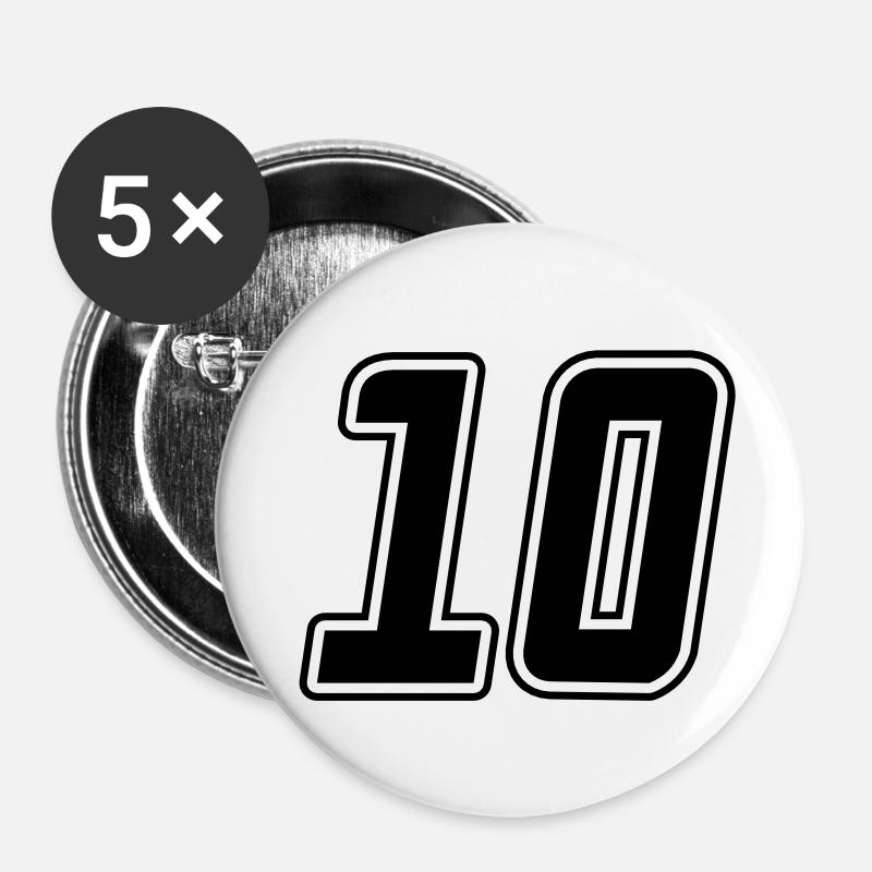 Numéro 10 - Lot de 5 petits badges (25 mm) - blanc