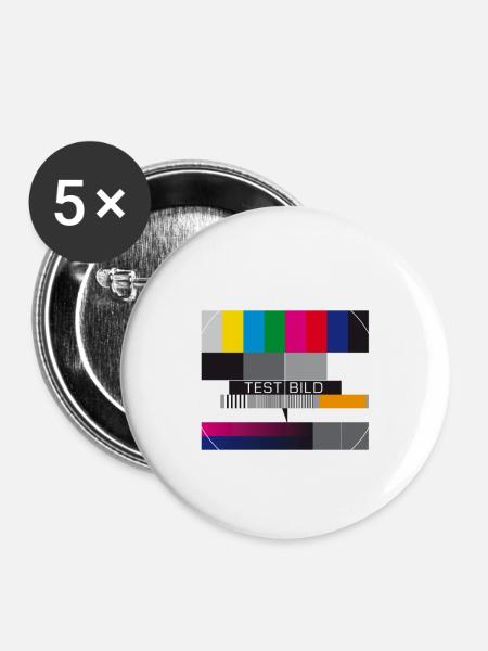 Testbild Fernsehen Bildschirm Sendeschluss Display - Buttons klein 25 mm (5er Pack) - Weiß