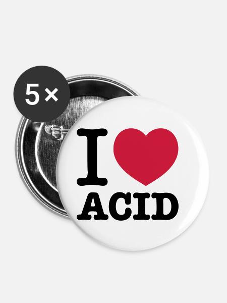 I love Acid - Buttons klein 25 mm (5er Pack) - Weiß