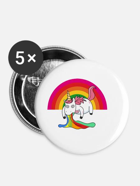 Kotzendes Einhorn Regenbogen - Buttons klein 25 mm (5er Pack) - Weiß