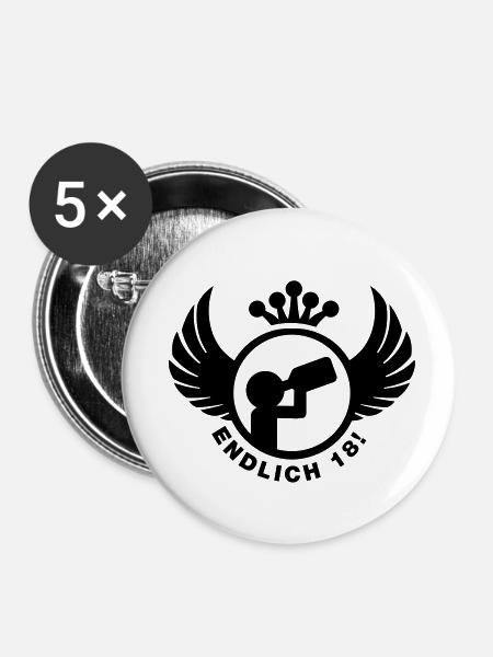 Endlich 18! Design - Buttons klein 25 mm (5er Pack) - Weiß