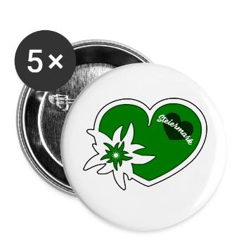 Steiermark Herz grün Edelweiss Steirer - Buttons klein 25 mm (5er Pack) - Weiß - Vorne