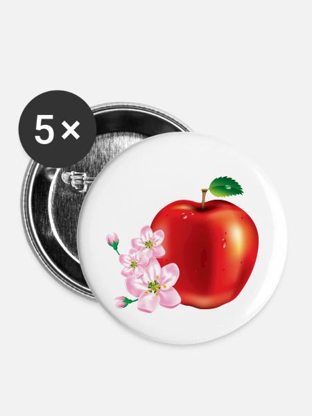 Apfel mit Kirschblüten design - Buttons klein 25 mm (5er Pack) - Weiß