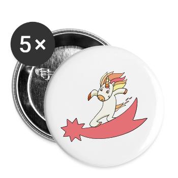 Einhorn Sternschnuppe Surfen - Buttons klein 25 mm (5er Pack) - Weiß - Vorne