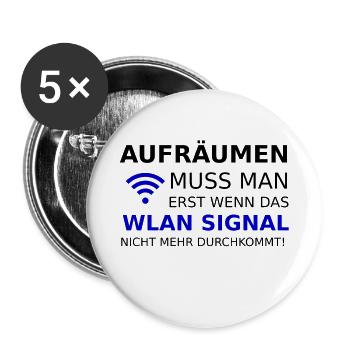 Erst aufräumen wenn das WLAN Signal schwach wird - Buttons klein 25 mm (5er Pack) - Weiß - Vorne