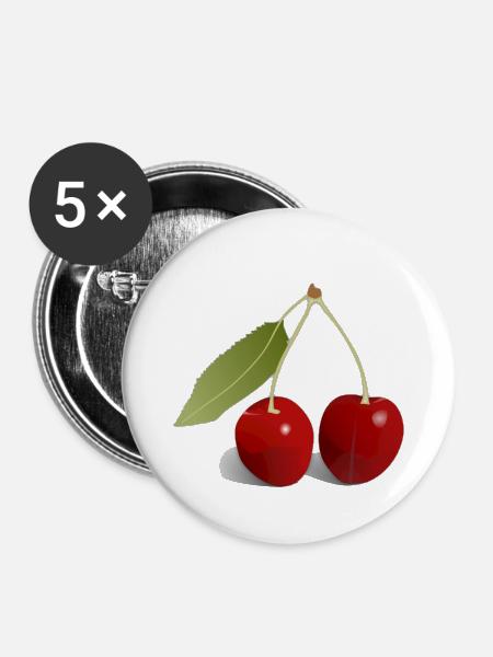 Kirschen - Buttons klein 25 mm (5er Pack) - Weiß