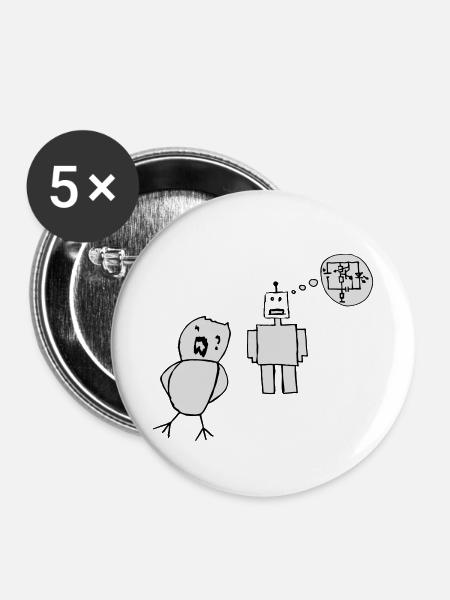 Robo Love - Buttons klein 25 mm (5er Pack) - Weiß