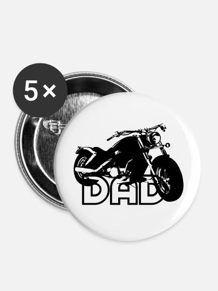 Biker DAD Black/White Motorcycle - Buttons klein 25 mm (5er Pack) - Weiß