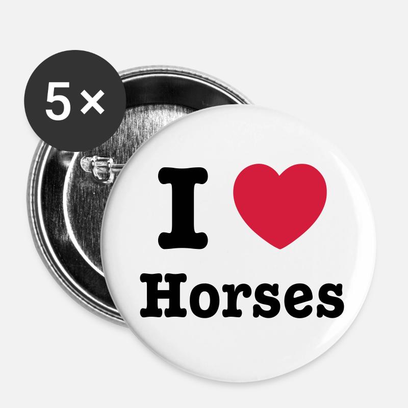 I love Horses / Ich liebe Pferde - Buttons klein 25 mm (5er Pack) - Weiß