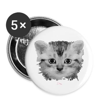 Sweet Cat - Katze Kopf - Buttons klein 25 mm (5er Pack) - Weiß - Vorne