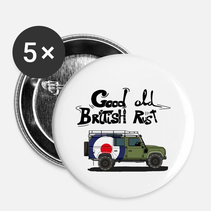 Britisch Englisch Retro Offroader - Rostig - Buttons klein 25 mm (5er Pack) - Weiß