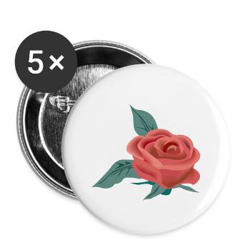Fleur rose - Lot de 5 petits badges (25 mm) - blanc - Devant
