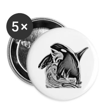Whale - black white - Buttons small 1''/25 mm (5-pack) - white - Front