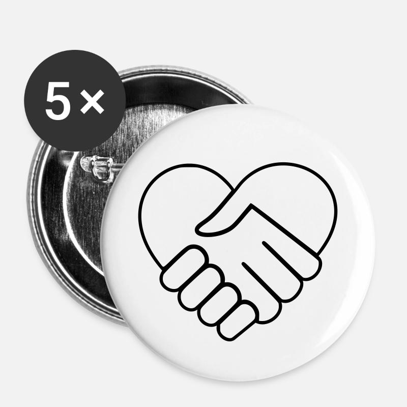 Main dans la main coeur sans couleur - Lot de 5 petits badges (25 mm) - blanc