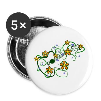 Motif floral avec guitare et vrilles entrelacées - Lot de 5 petits badges (25 mm) - blanc - Devant
