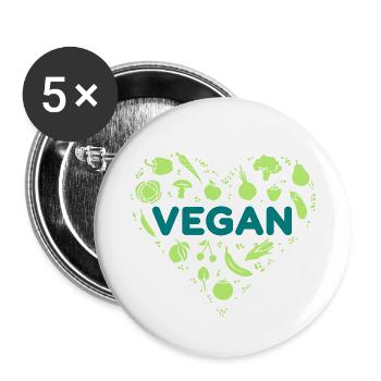 Vegan heart - Buttons small 1''/25 mm (5-pack) - white - Front
