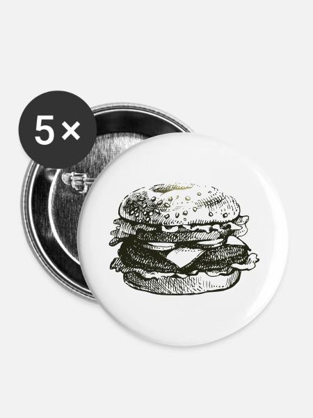 Burger - Buttons klein 25 mm (5er Pack) - Weiß