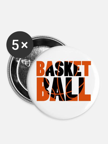 Basket Ball - Buttons klein 25 mm (5er Pack) - Weiß